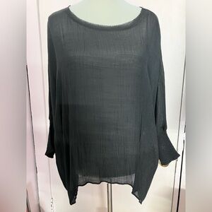 Grade & Gather Women’s Sheer Lagenlook/Relaxed Pullover Top, S/M, Black